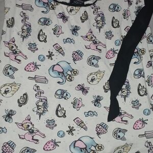 Cute Graphic Print Top with Black Bow Womens Small Night Shirt